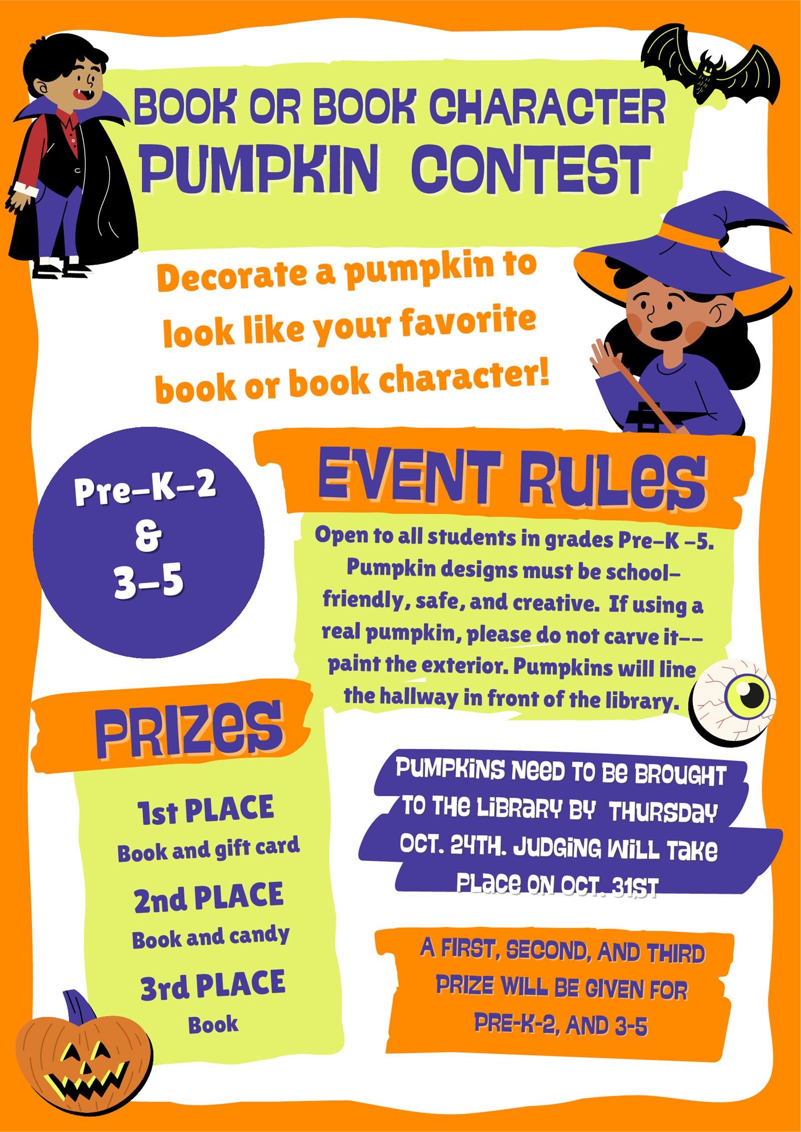  Book character pumpkin contest